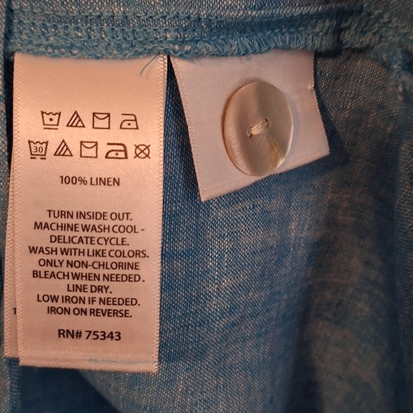 Tahari 100% linen pullover 3/4 sleeve, V neck tunic top. Blue Coastal Size 1X - Picture 5 of 5